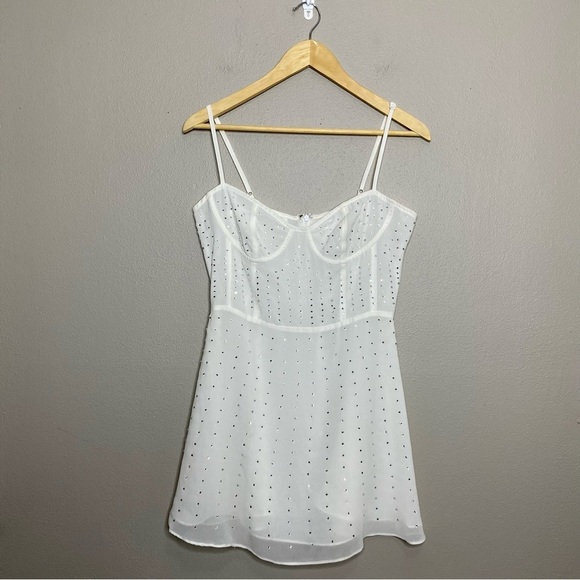 Revolve Superdown Carina Sheer Rhinestone Dress in White bachelorette bridal med - Picture 3 of 9